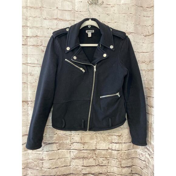 Quiksilver Moto Jacket Womens Large Black Asymmetric Zip Up Heavyweight Stretch - Picture 1 of 12